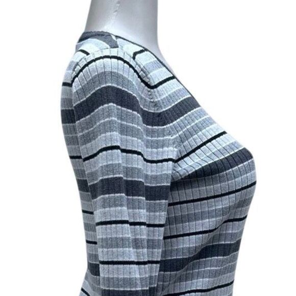 Liz Claiborne Lizsport Sweater Womens Medium Gray Striped Ribbed Stain Resistant - Picture 4 of 12